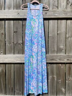 Lilly Pulitzer Blue Multi Floral Pima Cotton Maxi Dress